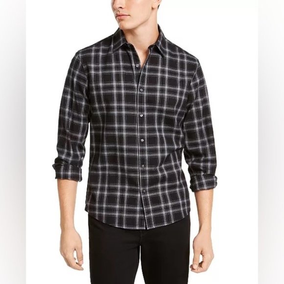 Michael Kors Black Plaid Long Sleeve Button Down Business Casual Dress Shirt - Picture 1 of 9